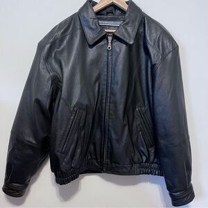 Vtg 80’s Giverny  Mens Leather Black Bomber Jacket Heavyweight Sz XL EUC
